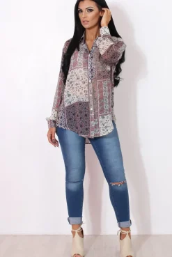 Rebellious Fashion Yuno Lilac Paisley Print Shirt