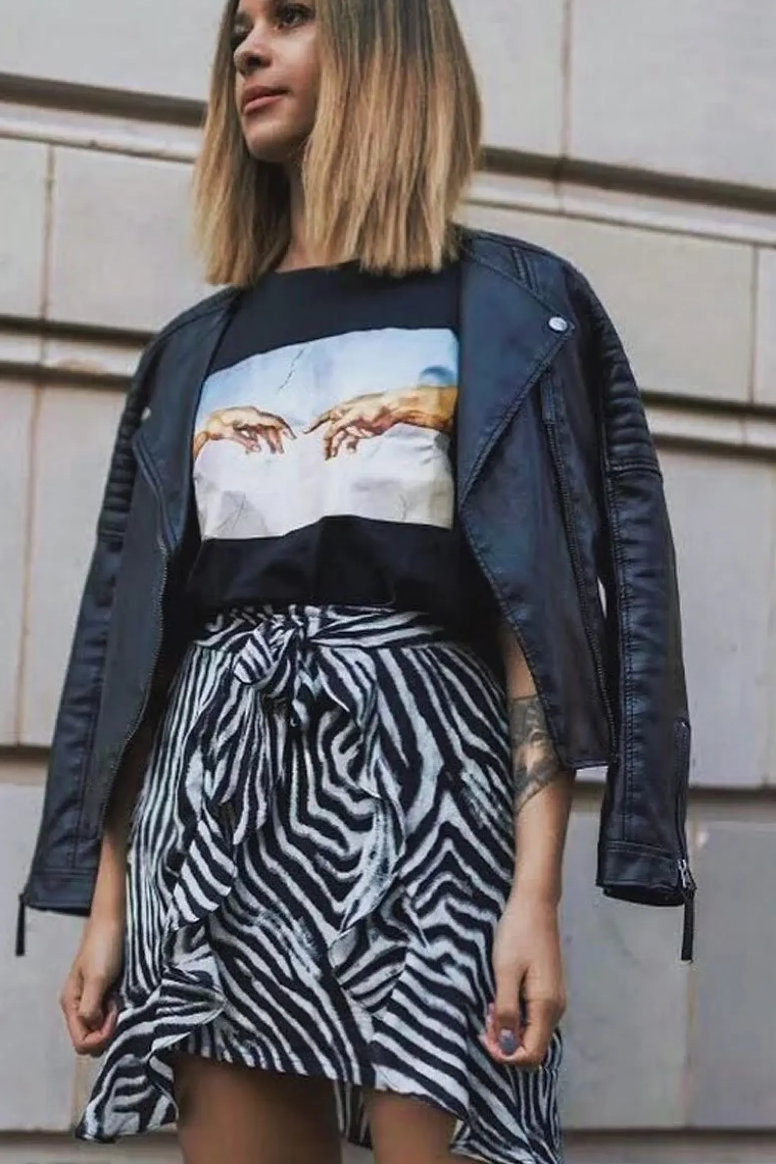 Rebellious Fashion Zebra Print Frill Tie Front Mini Skirt - Daizee