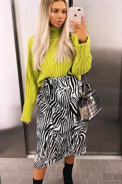 Rebellious Fashion Zebra Wrap Tie Side Satin Midi Skirt - Mailah